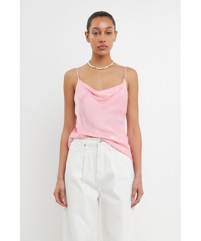 Women's Satin Cowl Neck Top Pink $38.50 Tops