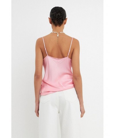 Women's Satin Cowl Neck Top Pink $38.50 Tops