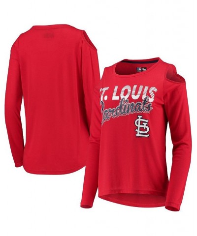 Women's Red St. Louis Cardinals Crackerjack Cold Shoulder Long Sleeve T-shirt Red $31.19 Tops
