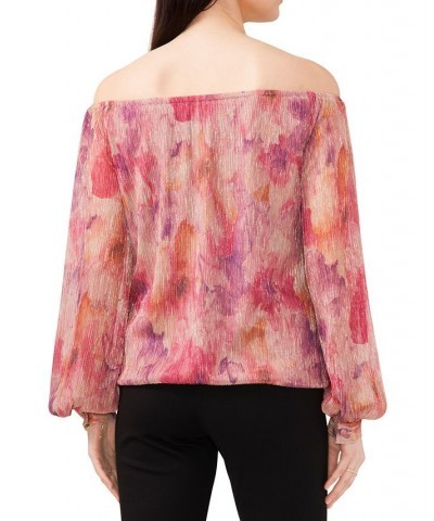 Women's Off-The-Shoulder Balloon-Sleeve Metallic Top Blooming Blush $33.18 Tops