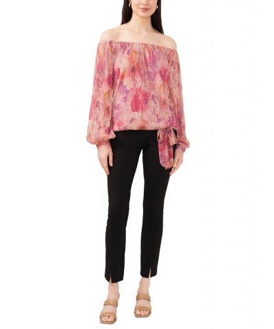 Women's Off-The-Shoulder Balloon-Sleeve Metallic Top Blooming Blush $33.18 Tops