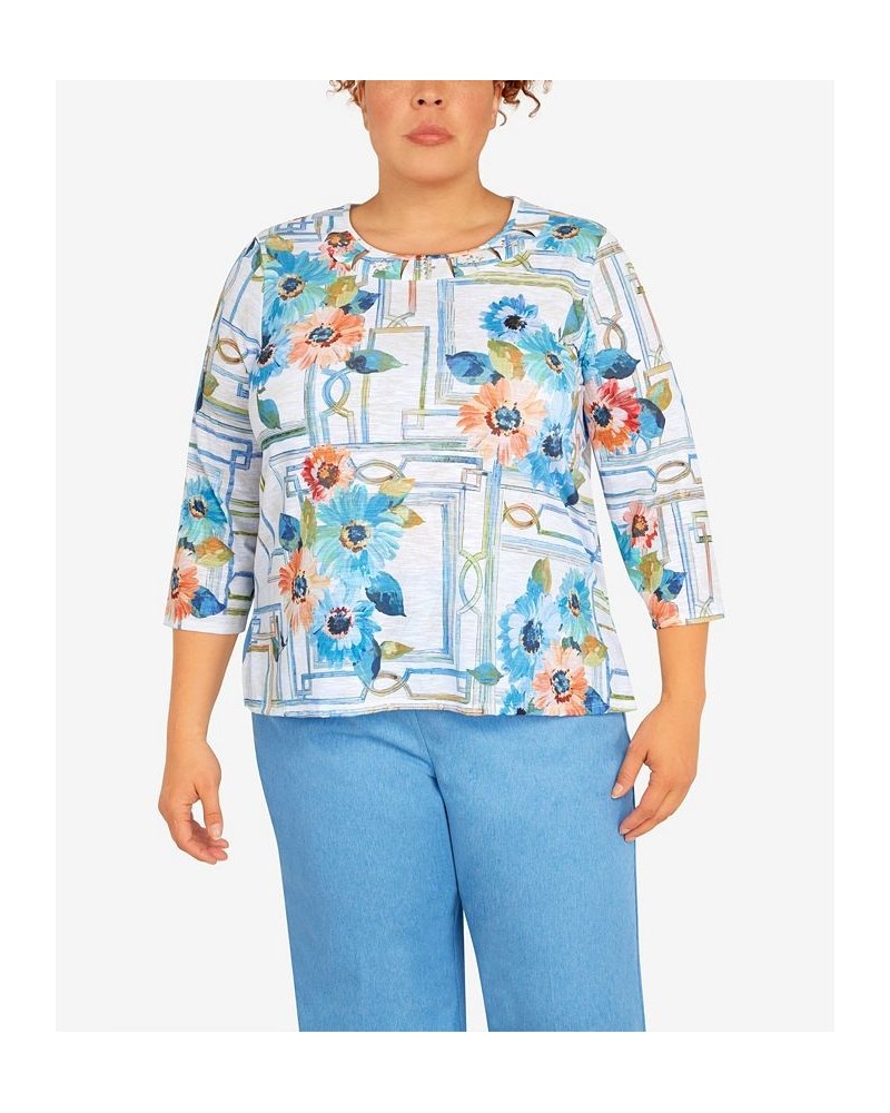 Plus Size Peace of Mind Windowpane Floral Knit Top Multi $32.34 Tops