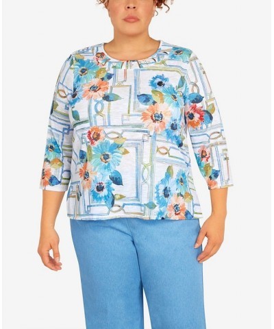 Plus Size Peace of Mind Windowpane Floral Knit Top Multi $32.34 Tops