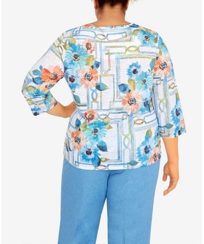 Plus Size Peace of Mind Windowpane Floral Knit Top Multi $32.34 Tops