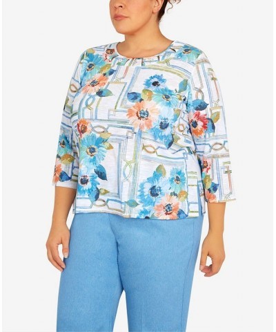 Plus Size Peace of Mind Windowpane Floral Knit Top Multi $32.34 Tops