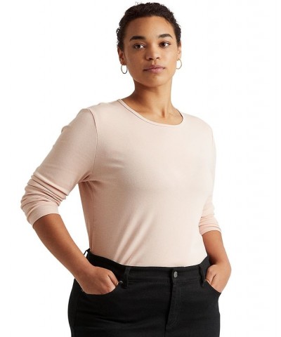 Plus Size Stretch Long-Sleeve Tee Pink $34.75 Tops
