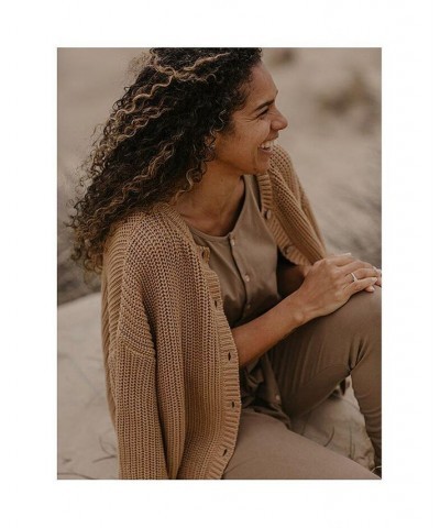 Women's Maternity Organic Cotton Chunky Cardigan Brown $57.80 Sweaters