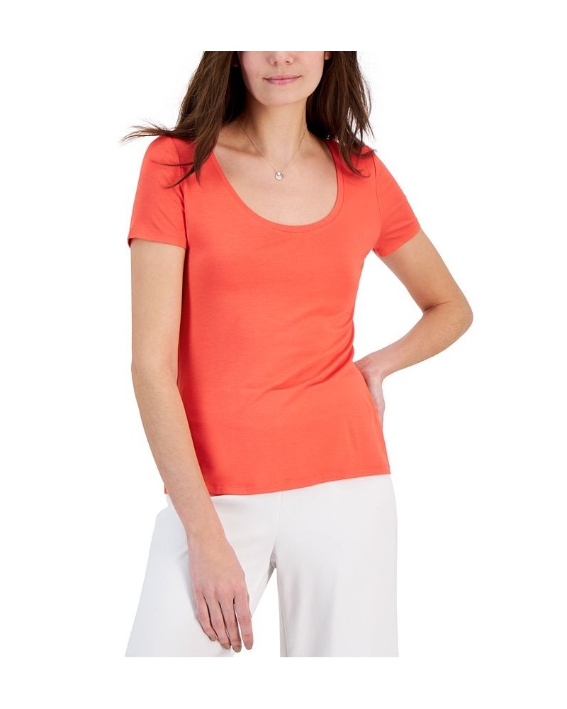 Women's Scoop-Neck T-Shirt Orange $11.57 Tops