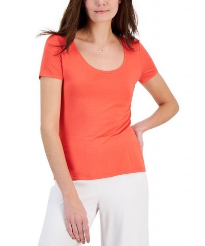 Women's Scoop-Neck T-Shirt Orange $11.57 Tops