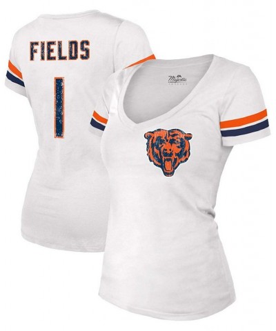 Women's Justin Fields White Chicago Bears Player Name Number V-Neck T-shirt White $29.90 Tops