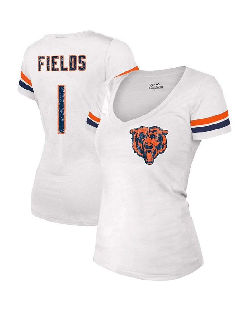 Women's Justin Fields White Chicago Bears Player Name Number V-Neck T-shirt White $29.90 Tops