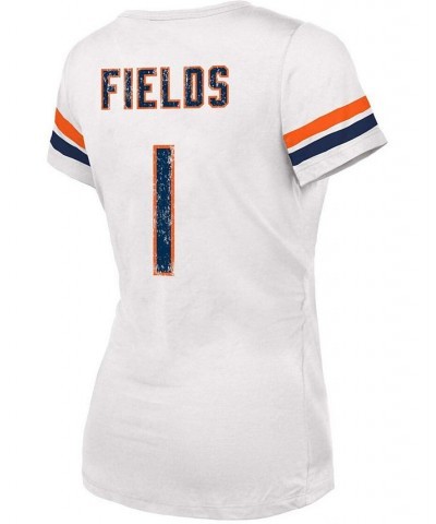 Women's Justin Fields White Chicago Bears Player Name Number V-Neck T-shirt White $29.90 Tops