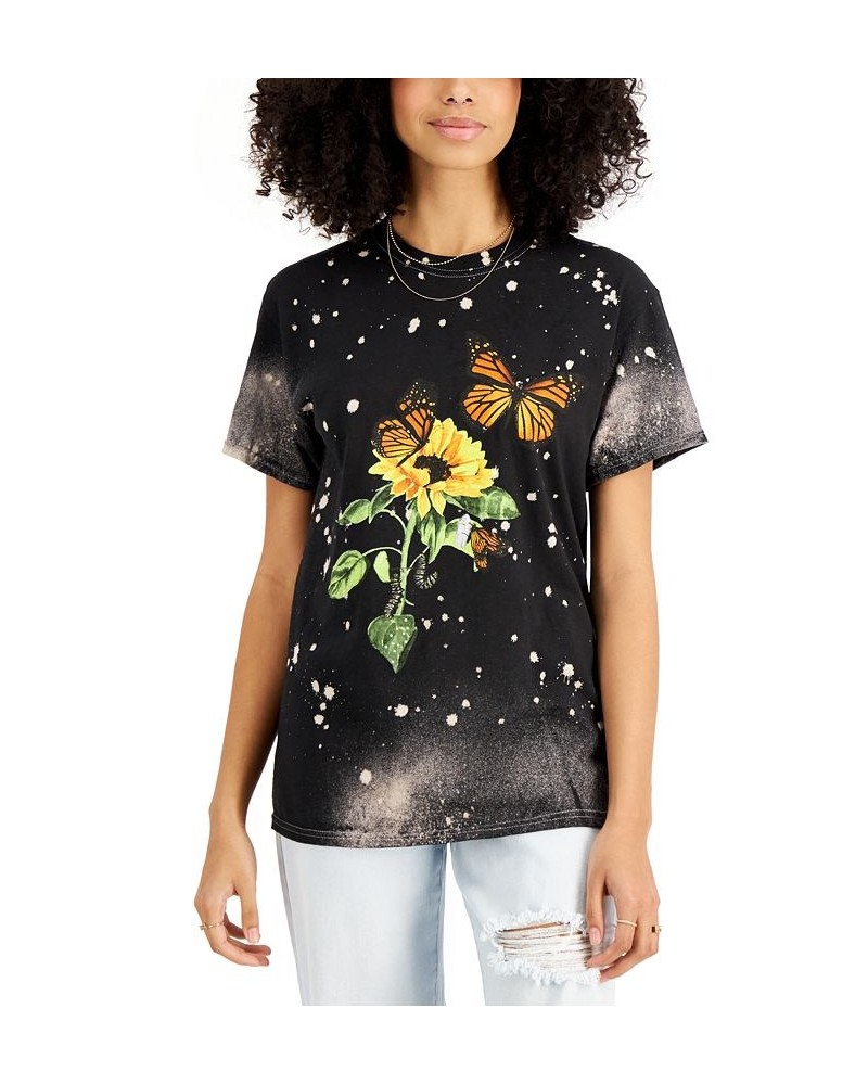 Juniors' Cotton Butterfly-Print T-Shirt Black $11.20 Tops