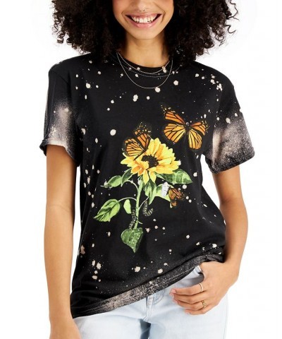 Juniors' Cotton Butterfly-Print T-Shirt Black $11.20 Tops