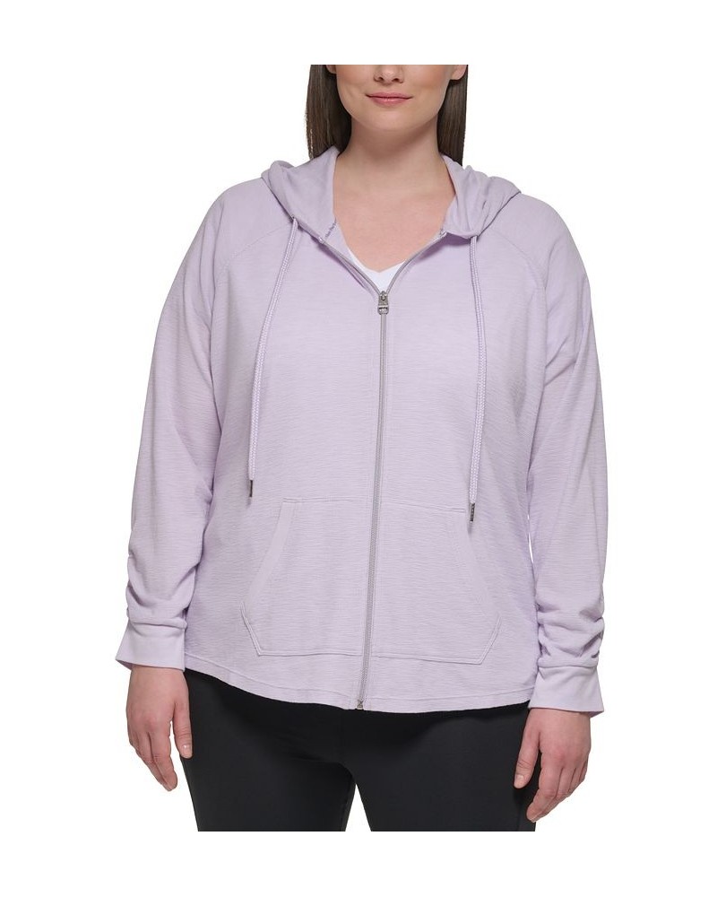 Plus Size Ruched-Sleeve Zip Hoodie T-Shirt & Leggings Blue $26.09 Hosiery