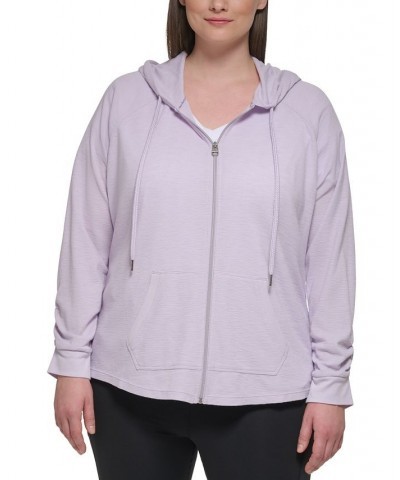 Plus Size Ruched-Sleeve Zip Hoodie T-Shirt & Leggings Blue $26.09 Hosiery