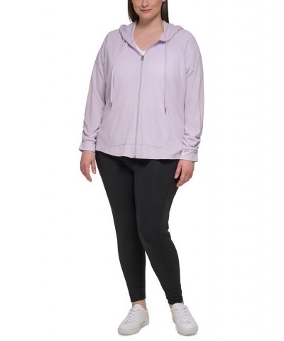 Plus Size Ruched-Sleeve Zip Hoodie T-Shirt & Leggings Blue $26.09 Hosiery