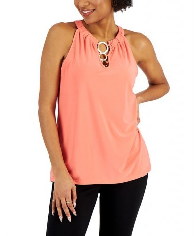 Women's Sleeveless Three-Ring Halter Top Pink $18.98 Tops