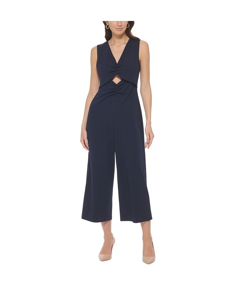 Women's Sleeveless Cropped Wide-Leg Jumpsuit Indigo $61.09 Pants