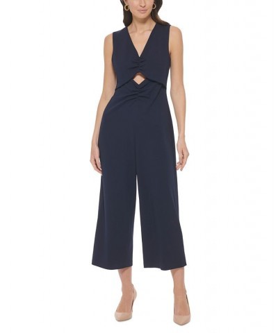 Women's Sleeveless Cropped Wide-Leg Jumpsuit Indigo $61.09 Pants