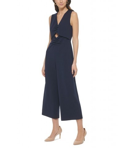 Women's Sleeveless Cropped Wide-Leg Jumpsuit Indigo $61.09 Pants