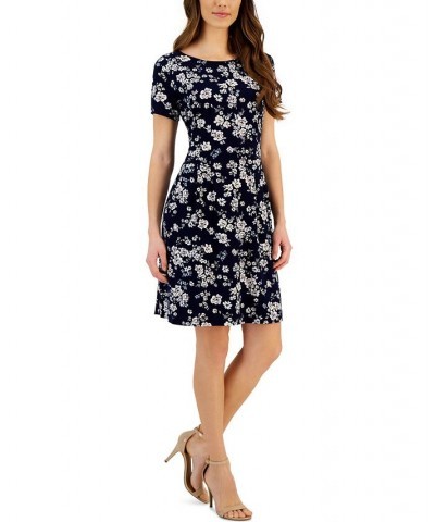 Women's Printed Round-Neck Sheath Dress Navy $37.13 Dresses