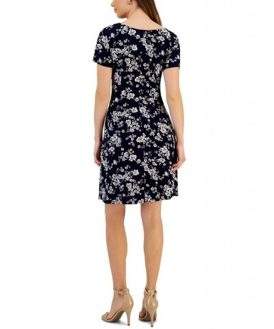 Women's Printed Round-Neck Sheath Dress Navy $37.13 Dresses