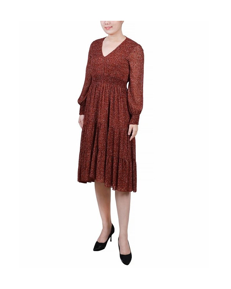 Women's Long Sleeve Clip Dot Chiffon Dress with Smocked Waist and Cuffs Dress Blush Wtrclr Floral $20.00 Dresses