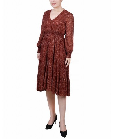 Women's Long Sleeve Clip Dot Chiffon Dress with Smocked Waist and Cuffs Dress Blush Wtrclr Floral $20.00 Dresses