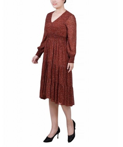 Women's Long Sleeve Clip Dot Chiffon Dress with Smocked Waist and Cuffs Dress Blush Wtrclr Floral $20.00 Dresses