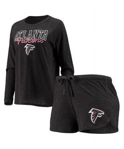 Women's Black Atlanta Falcons Meter Knit Long Sleeve Raglan Top and Shorts Sleep Set Black $35.00 Pajama