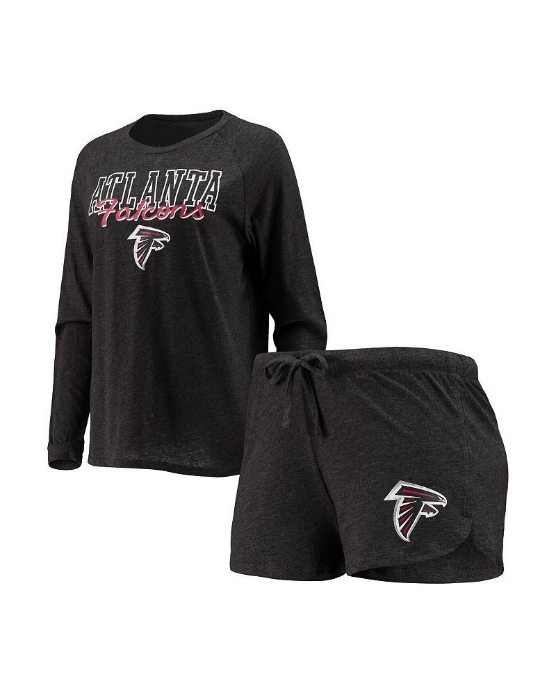 Women's Black Atlanta Falcons Meter Knit Long Sleeve Raglan Top and Shorts Sleep Set Black $35.00 Pajama