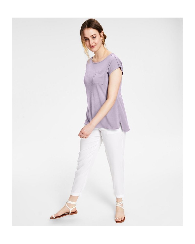 Petite Chest-Pocket High-Low Cap-Sleeve Top Frosty Lavender $12.79 Tops