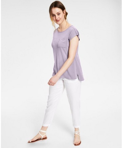 Petite Chest-Pocket High-Low Cap-Sleeve Top Frosty Lavender $12.79 Tops