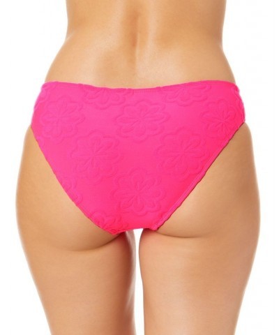 Juniors' Pink Sizzle Terry Daisy Ring-Front Bralette Bikini Top & Bottoms Pink $19.59 Swimsuits