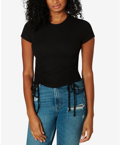 Juniors' Ribbed Side-Ruched Top Black $9.00 Tops