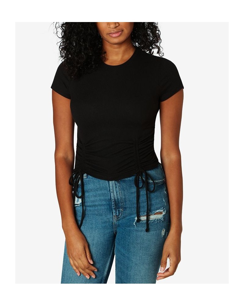 Juniors' Ribbed Side-Ruched Top Black $9.00 Tops