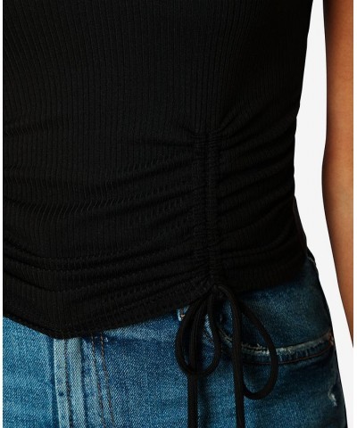 Juniors' Ribbed Side-Ruched Top Black $9.00 Tops