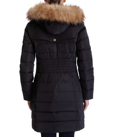 Women's Faux-Fur-Trim Hooded Puffer Coat Black $63.00 Coats