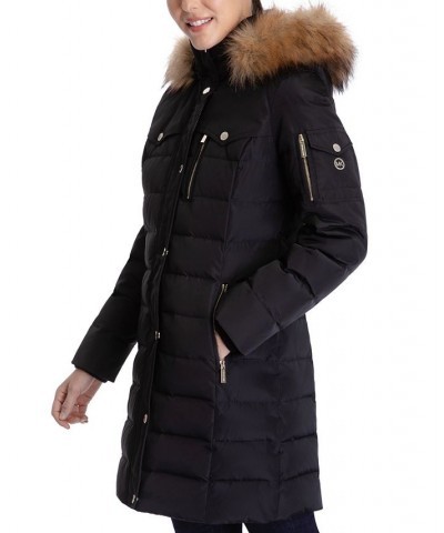 Women's Faux-Fur-Trim Hooded Puffer Coat Black $63.00 Coats