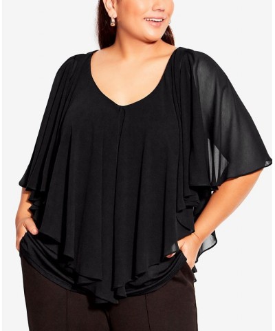 Plus Size Mira Overlay Necklace Short Ruffled Sleeve Top Black $37.50 Tops