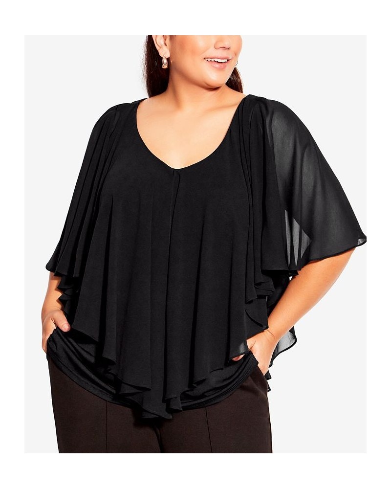 Plus Size Mira Overlay Necklace Short Ruffled Sleeve Top Black $37.50 Tops