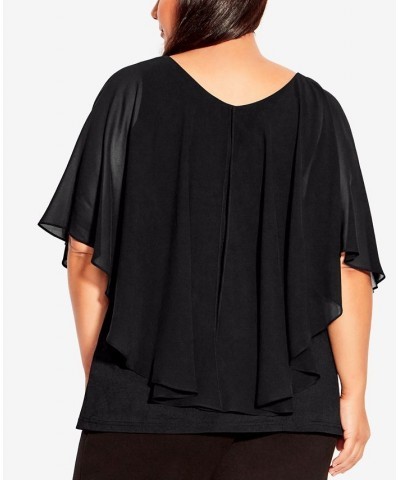 Plus Size Mira Overlay Necklace Short Ruffled Sleeve Top Black $37.50 Tops