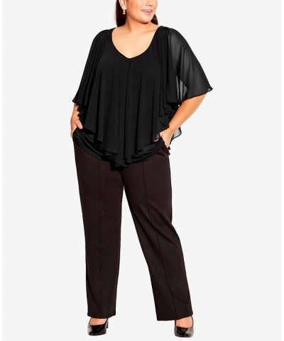 Plus Size Mira Overlay Necklace Short Ruffled Sleeve Top Black $37.50 Tops