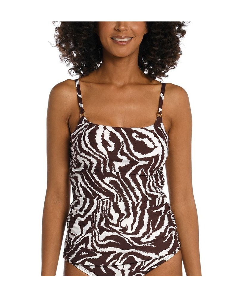 Women's Fierce Lines Side-Shirred Tankini Top Zebra Print / Java $33.48 Swimsuits