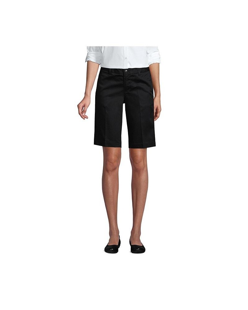 School Uniform Women's Plain Front Blend Chino Shorts Black $25.41 Shorts