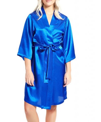 Women's Marina Lux 3/4 Sleeve Satin Lingerie Robe Royal Blue $27.60 Lingerie