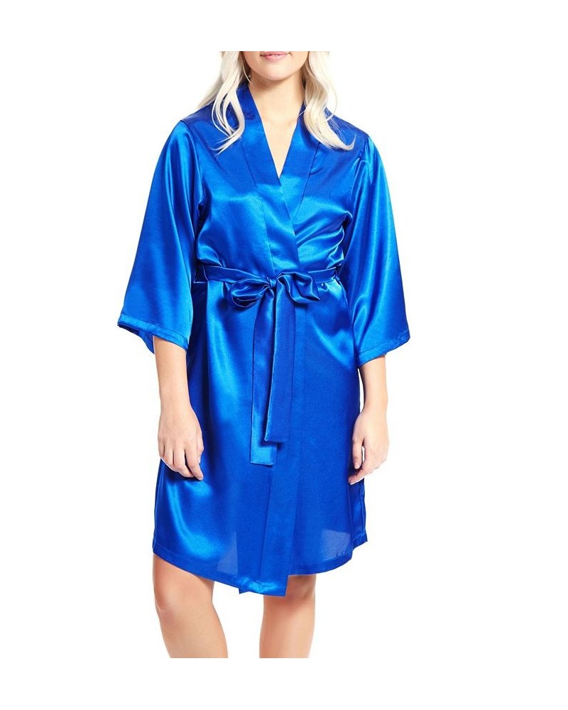 Women's Marina Lux 3/4 Sleeve Satin Lingerie Robe Royal Blue $27.60 Lingerie