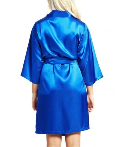 Women's Marina Lux 3/4 Sleeve Satin Lingerie Robe Royal Blue $27.60 Lingerie