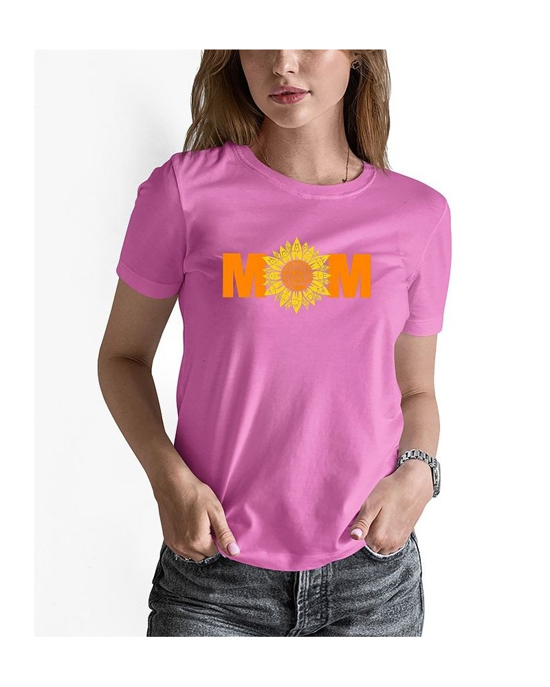 Women's Word Art Mom Sunflower Short Sleeve T-shirt Pink $15.40 Tops